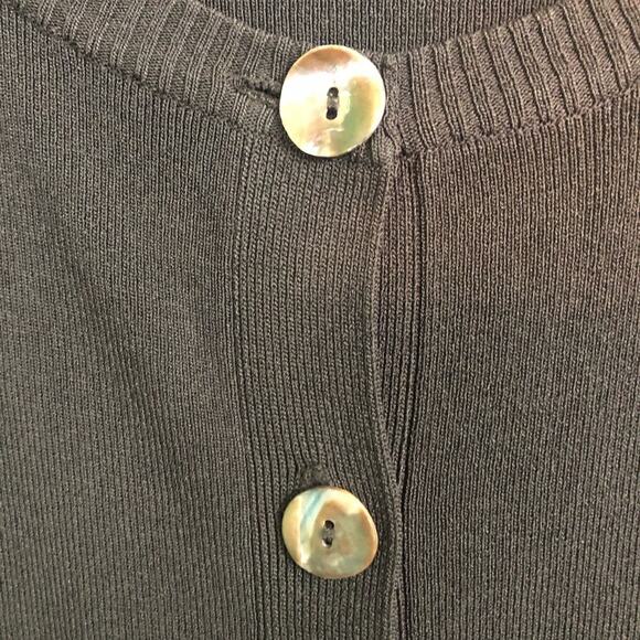 Chico's 1 U.S. Size Medium Dark Brown Elbow Length Cardigan Abalone Buttons - Picture 4 of 6